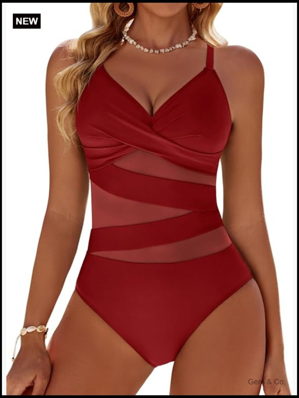 Mesh Tummy Control One Piece Swimsuit Push Up V Neck